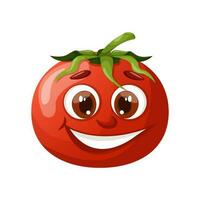 Smiling cartoon red ripe tomato. Vector illustration.