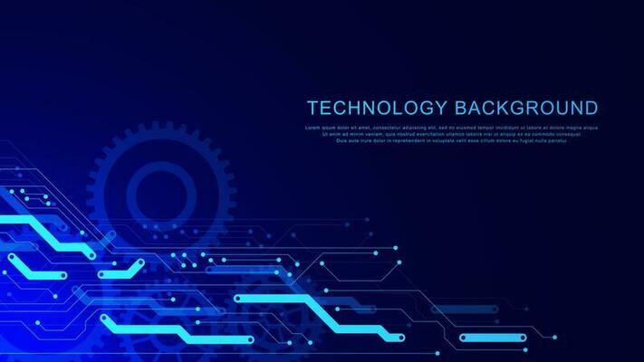 Electronic circuit board with gear wheel for digital engineering concept. Abstract futuristic technology innovation background design. Vector illustration.