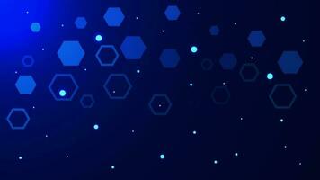 Abstract futuristic network business with hexagonal shapes and glowing particle on dark blue background. Vector illustration.