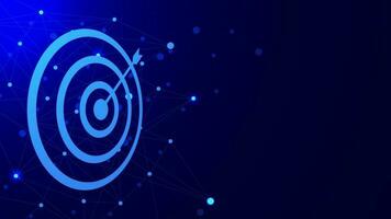 Target with glowing particle futuristic business goals concept on dark blue background. Vector illustration.