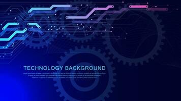 Electronic circuit board with gear wheel for digital engineering concept. Abstract futuristic technology innovation background design. Vector illustration.