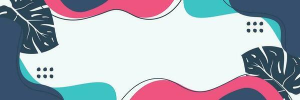 summer background of abstract shapes, waves and leaves pattern with free space for text. Template for banner, poster, social media, web. vector