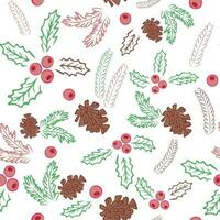 Seamless background with pine cones, fir branches and berries. Winter repeating pattern for design and packaging. Cute pattern with cedar cones and branches vector