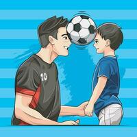 Dad and Son with Soccer Ball vector illustration free download