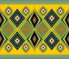 Ethnic folk geometric seamless pattern in yellow, green and orange in vector illustration design for fabric, mat, carpet, scarf, wrapping paper, tile and more