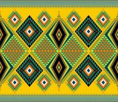 Ethnic folk geometric seamless pattern in yellow, green and orange in vector illustration design for fabric, mat, carpet, scarf, wrapping paper, tile and more