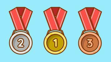 Hanging Medals Bold Cartoon Style Front View Simple Illustration vector