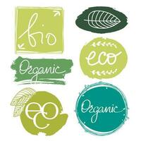 Set of organic, Eco, bio icons on the white background. Healthy food icons in grunge style vector