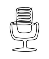 Retro microphone vector sign. Single line drawing icon, microphone outline with line art landscape, continuous mono line drawing. Vector illustration.