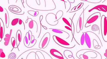 Seamless pink pattern with organic abstract elements. Hand drawn abstract colored doodles, curved strokes. Vector chaotic decorative texture. organic forms.