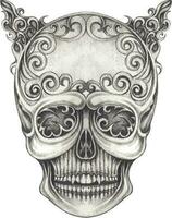 Art vintage mix fancy devil skull. Hand drawing and make graphic vector. vector