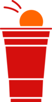 Red beer pong illustration. Plastic cup and ball with splashing beer. Traditional party drinking game. png