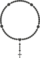 Rosary beads silhouette. Prayer jewelry for meditation. Catholic chaplet with a cross. Religion symbol png