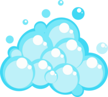 Soap foam set with bubbles. Carton light blue suds of bath water, shampoo, shaving, mousse png