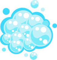 Soap foam set with bubbles. Carton light blue suds of bath water, shampoo, shaving, mousse png