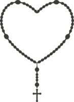 Rosary bead silhouette. Prayer jewelry for meditation. Catholic chaplet with a cross. Religion symbol png