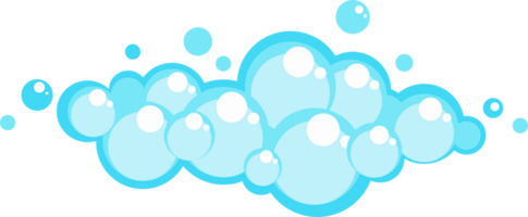 Soap foam set with bubbles. Carton light blue suds of bath water, shampoo, shaving, mousse png