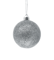 Hanging silver glitter Christmas bauble isolated on transparent background. Stock photo png