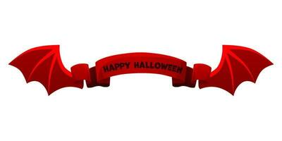 Red ribbon with devil wings for Halloween. vector