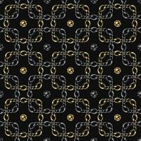 Seamless geometric chain pattern with intricate squares on black background. Vector Illustration.