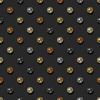 Seamless vector pattern polka dot with colorful metallic buttons on a black background. Decorative print.