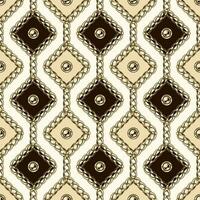Seamless pattern with squares with gold chains, beads. Vertical lined up elements on a beige background. vector