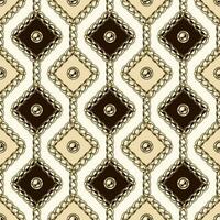 Seamless pattern with squares with gold chains, beads. Vertical lined up elements on a beige background. vector