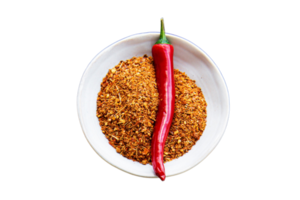 White bowl with spices and red hot chilli isolated on a transparent background png