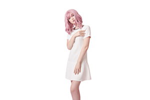 White woman with pink hair isolated on a transparent background png