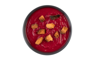 Black bowl with tomatoe soup isolated on a transparent background png