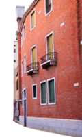 View of the ancient old european street and canal in Italy. Street scene, old wall and window png