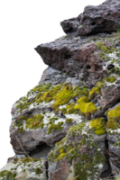Moss and rough stones isolated PNG photo with transparent background. High quality cut out scene element.