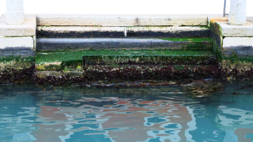 l'eau canal de pierre construction, médiéval escalier dans l'eau photo. pierre escaliers avec bleu l'eau png