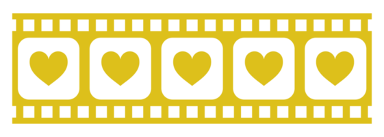 Heart Shape in the Filmstrip Silhouette, Movie Sign for Romantic or Romance or Valentine Series, Love or Like Rating Level Icon Symbol for Romanticism Movie Story. Rating 5. Format PNG