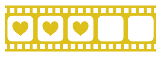 Heart Shape in the Filmstrip Silhouette, Movie Sign for Romantic or Romance or Valentine Series, Love or Like Rating Level Icon Symbol for Romanticism Movie Story. Rating 3. Format PNG