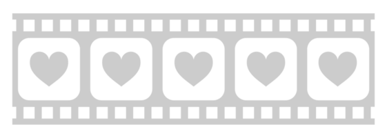 Heart Shape in the Filmstrip Silhouette, Movie Sign for Romantic or Romance or Valentine Series, Love or Like Rating Level Icon Symbol for Romanticism Movie Story. Rating 5. Format PNG