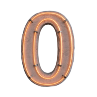 Concrete neon light Number 0 on transparent background, PNG file