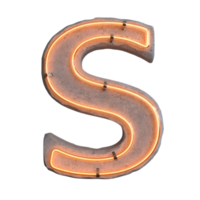 Concrete neon light alphabet S on transparent background, PNG file