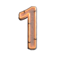 Concrete neon light Number 1 on transparent background, PNG file