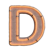Concrete neon light alphabet D on transparent background, PNG file