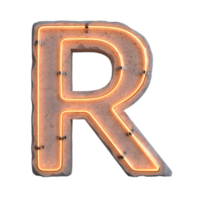 Concrete neon light alphabet R on transparent background, PNG file