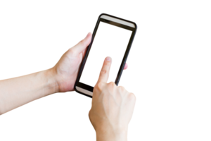 Hand mit Telefon isoliert auf transparent Hintergrund. png realistisch Design Element.