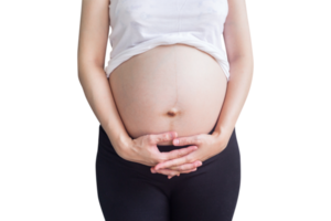 Woman pregnant isolated on transparent background. Png realistic design element.
