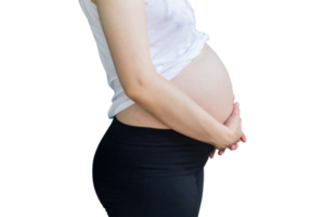 mujer embarazada aislado en transparente antecedentes. png realista diseño elemento.