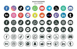 Popular social network symbols, social media logo icons collection, instagram, facebook, twitter, youtube, chatgpt, midjourney, disccord and etc. social media icons vector