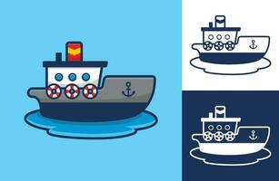 Boat on water, flat cartoon style. Vector icon illustration