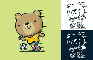 Cute bear playing soccer. Vector cartoon illustration in flat icon style