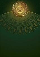 Art of traditional Indian geometric. Luxury mandala graphic background. Gold, dark green, black ornamental. Decorative pattern east style. Vector illustration with copy space.