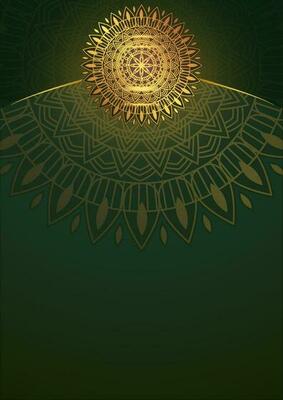 Art of traditional Indian geometric. Luxury mandala graphic background. Gold, dark green, black ornamental. Decorative pattern east style. Vector illustration with copy space.