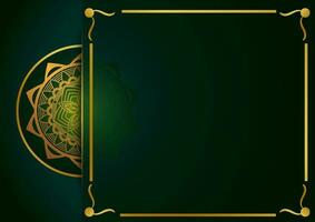 Art of traditional Indian geometric. Luxury mandala graphic background. Gold, dark green, black ornamental on shadow transparency. Decorative pattern east style. Vector illustration with copy space.